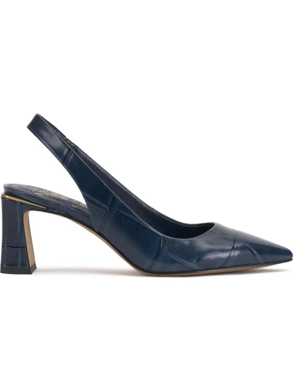 Women's Deep Navy Blue Croco Pointed Toe Hamden Slingback Pump Block Heel Shoes